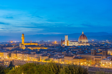 Fototapeta na wymiar View of Florence skyline at night with view of Duomo of Florence in Tuscany, Italy