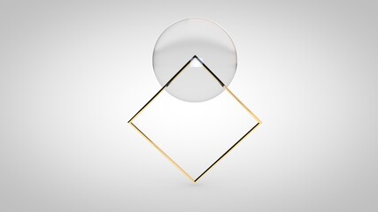 Elegant glass sphere with gold frame, 3D rendering illustration