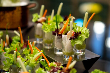 Obraz na płótnie Canvas shrimp canapes salad buffet catering