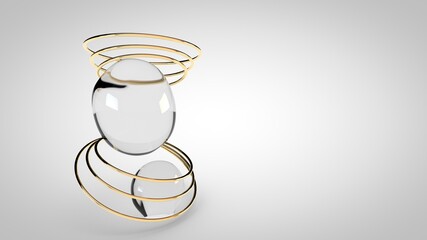 Elegant glass sphere with gold rings, 3D rendering illustration