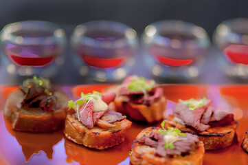 selection of canape on  slate platter