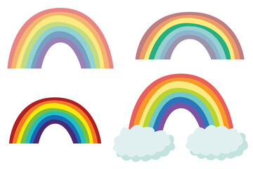 Rainbow with clouds. Bright vector illustration isolated on white background.