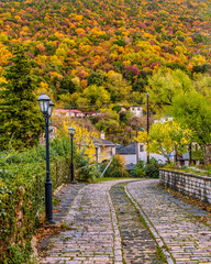 Traditional architecture  in a narrow  stone street during  fall season in the picturesque village...