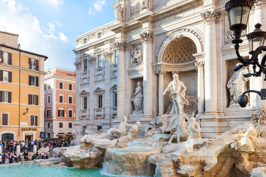 ROME, ITALY - NOVEMBER 1, 2016: Trevi Fountain in Rome city. It is it is the largest Baroque fountain in the Rome and one of the most famous fountains in the world.