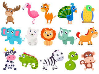 Fototapeta na wymiar Big set of cute cartoon animals. Vector illustration.