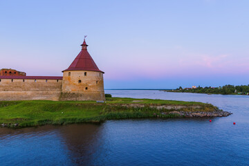 Fototapeta na wymiar Fortress Oreshek on a small island on the Neva River - Leningrad Region Russia