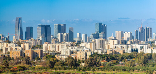 Obraz premium Tel Aviv Skyline, Tel Aviv Cityscape Panorama At Day, Israel