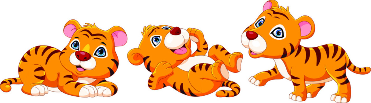 Illustration of cartoon baby tiger collection set