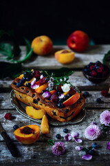 Peach and blueberry cake.. rustic photo