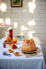 Peach sour cream cake.. vintage style  photo