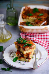 Pasticcio, traditional Greek casserole.style rustic.