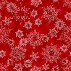 Seamless Christmas pattern. White blurred snowflakes on a red background.