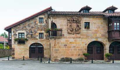 Fototapeta na wymiar Facade of Miera-Rubalcaba in the town of Rubalcaba, Liérganes, Valles Pasiegos, Cantabria, Spain