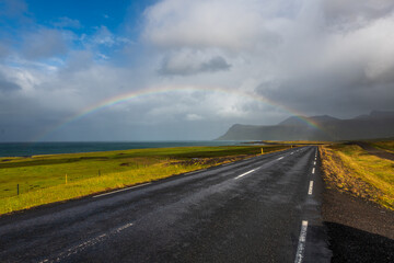 Rainbow over Mount Kirkjufell, Iceland