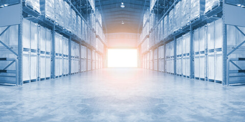Warehouse Space inventory cargo storage with tall shelves. Business Distribution Industrial...