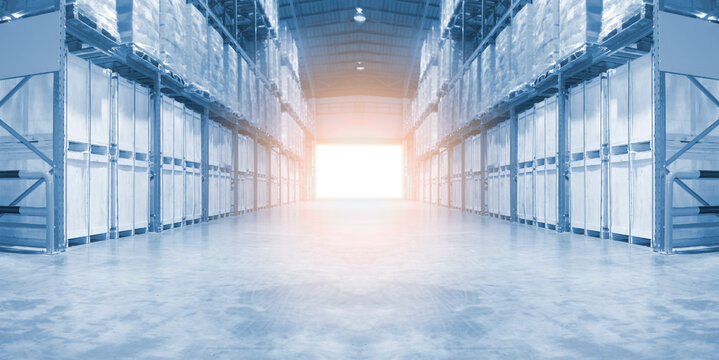 Warehouse Space inventory cargo storage with tall shelves. Business Distribution Industrial logistics