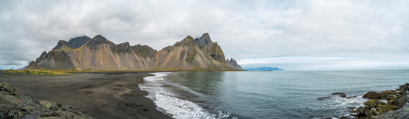 Fototapeta na wymiar Vesturhorn Mountain and black sand dunes, Iceland.