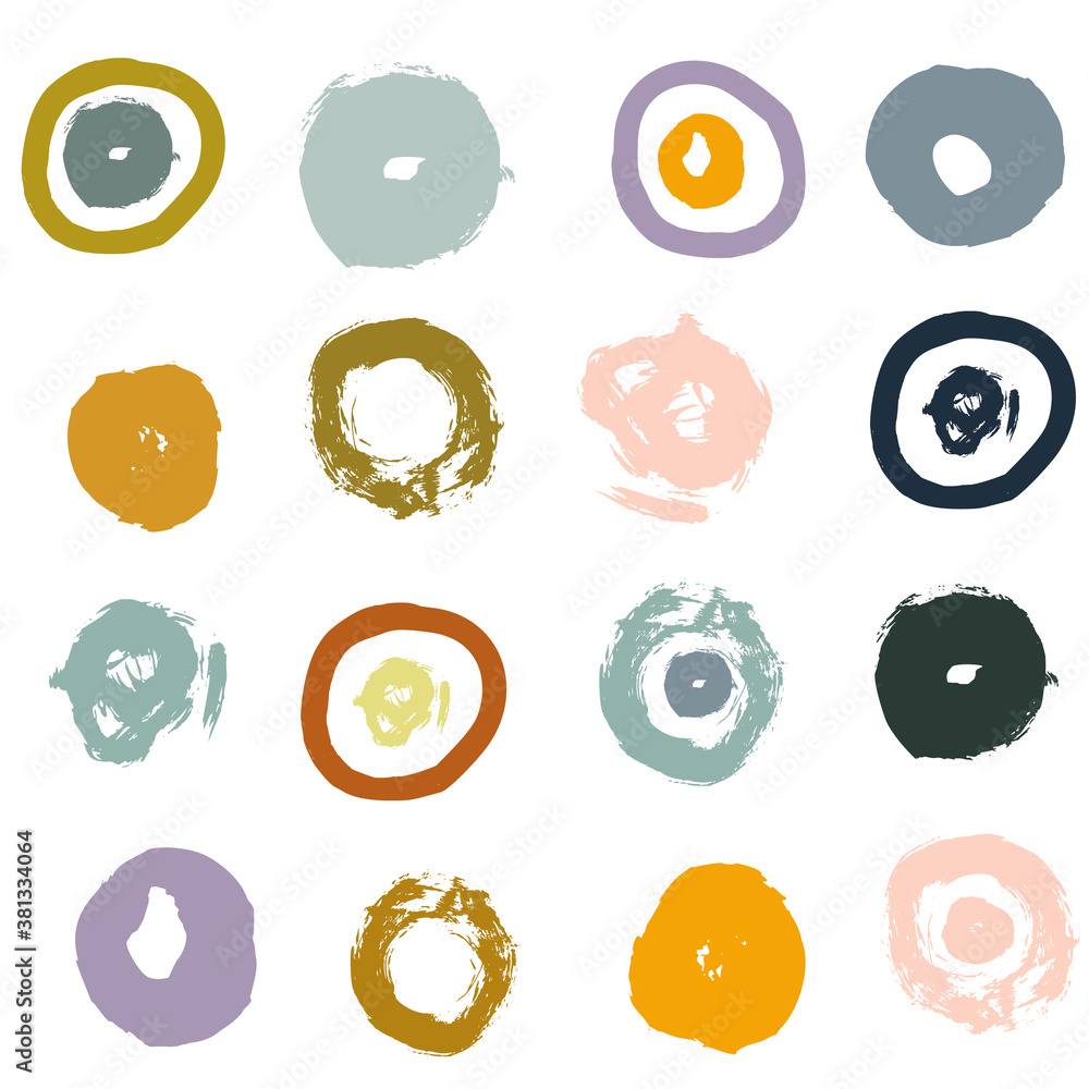 Poster painted circles background. acrylic paint or ink rounded hand painted brush strokes. vector seamless