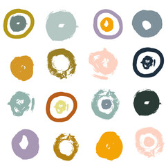 Painted circles background. Acrylic paint or ink rounded hand painted brush strokes. Vector seamless pattern in pastel colors. Retro scandinavian style colorful abstract decorative ornament