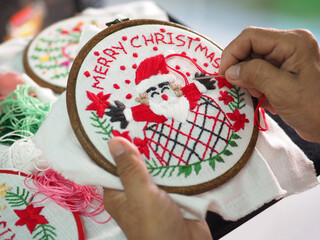 merry christmas happy new year santa claus embroidery handmade leisure hobby sewing illustration design art pattern frame flower floral