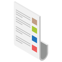 
Isometric style icon of checklist, todo list 
