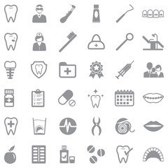Dentist Icons. Gray Flat Design. Vector Illustration.