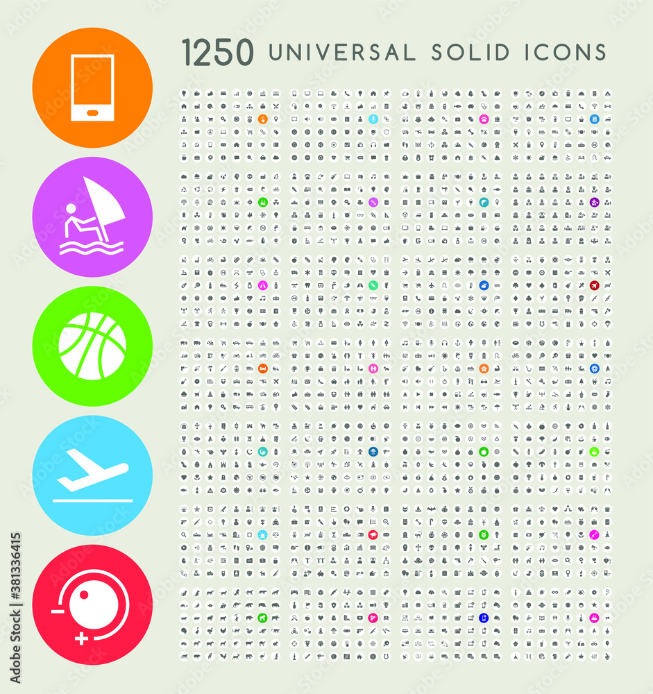 Poster set of 1250 high quality solid icons . isolated vector elements