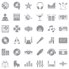 Disco Icons. Gray Flat Design. Vector Illustration.