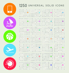 Set of 1250 High Quality Solid Icons . Isolated Vector Elements