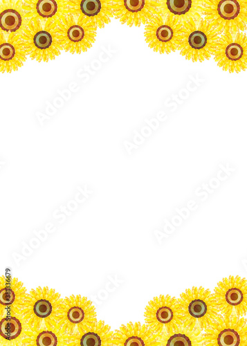 夏のイメージの手描きタッチのヒマワリ向日葵の背景イラスト 水彩画風白バックグラウンド Sunflower Background Wall Mural Globeds