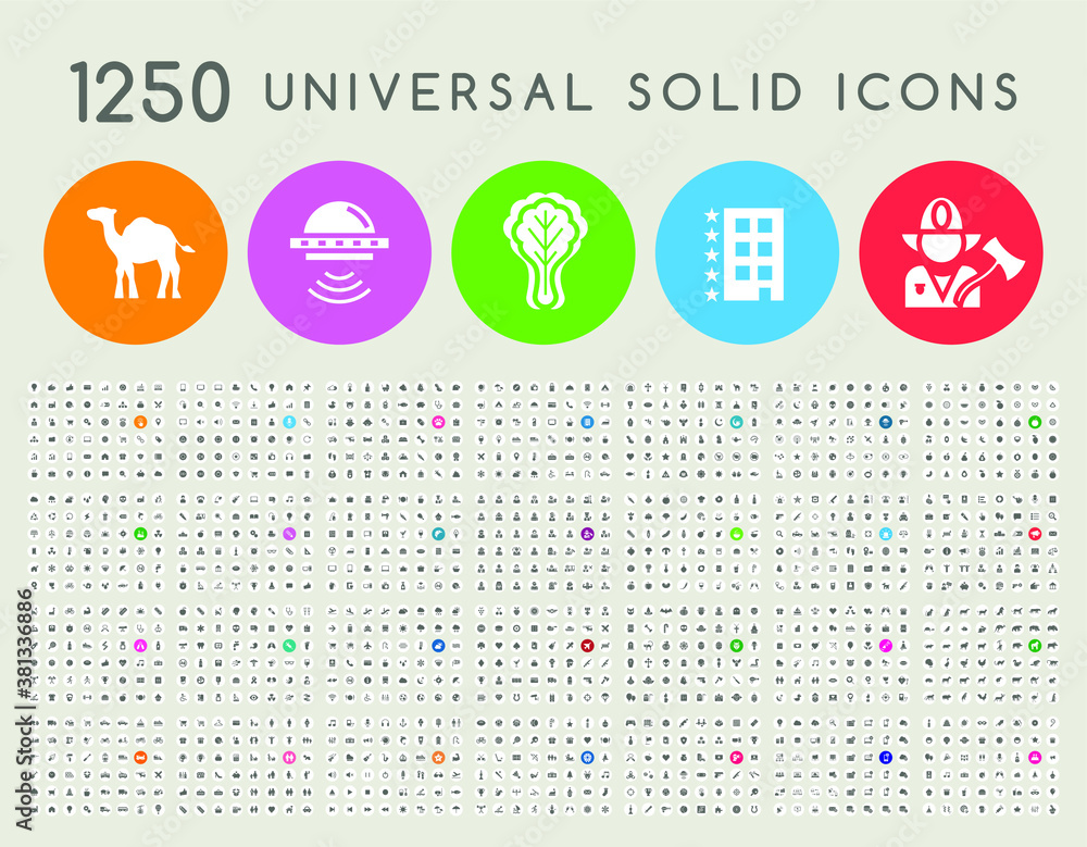 Poster set of 1250 high quality solid icons . isolated vector elements