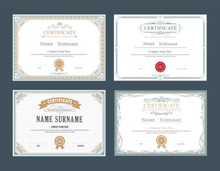 set achievement certificate flourishes elegant vintage vector template - obrazy, fototapety, plakaty