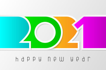 Happy New Year 2021 poster with numbers cut out of colored paper. Winter holidays greeting or invitation. Vector illustration on white background.