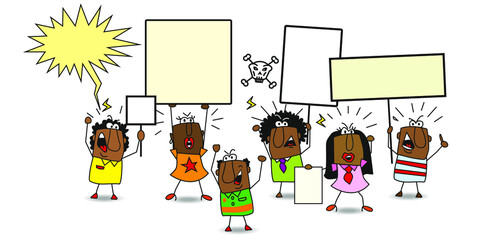 Demonstration of black people. It is a march of black people protesting against something or expressing views on a social or political issue.