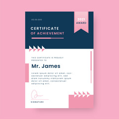 Editable Certificate Of Achievement Template Design in White and Blue Color.