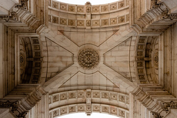 Details of the architecture of the Triumphal Arch of the Rua Augusta of the Commerce Square of...