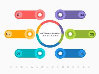 Obraz premium Presentation Business infographic Elements with Colorful Six Options on White Background.