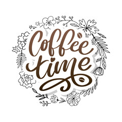 Coffee time Hipster Vintage Stylized Lettering. Vector Illustration