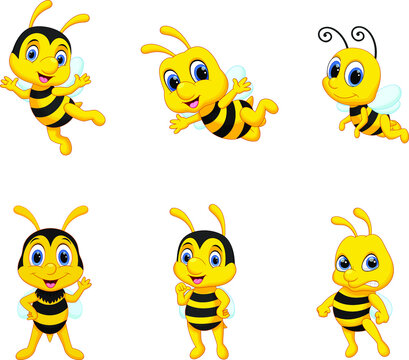 Illustration of cute cartoon bee collection