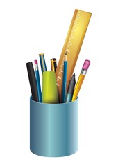 stationery in a pen holder