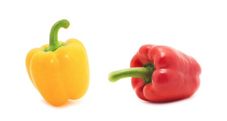 Set of different views of bell peppers isolate on white background
