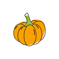 Orange pumpkin vector icon. Symbol of Halloween, Thanksgiving Day. Isolated vegetable on a white background.