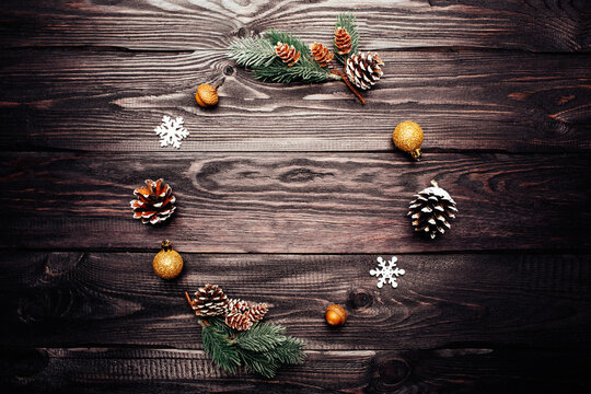 Round frame of branch christmas tree