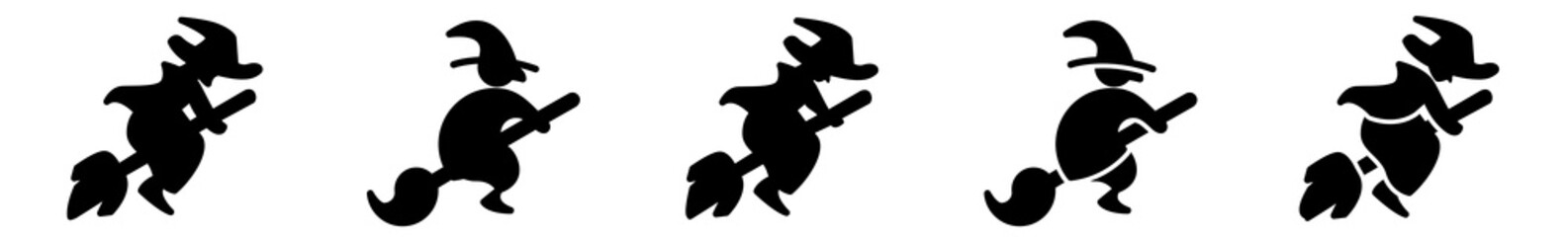 Witch Icon Black | Witches Illustration | Halloween Hag Symbol | Flying Sorceress Logo | Fear Scary Sign | Isolated | Variations