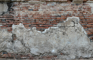 Cracked concrete vintage brick wall background. Archaeological area. Pattern on the wall with space for text, No focus, specifically.