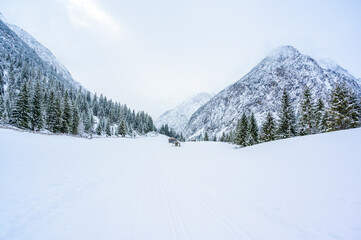 Fototapeta na wymiar Beautiful winter landscape scenery in Tirol, Reutte, Austria
