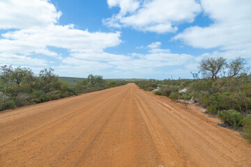 Fototapeta premium Gravel Road northeast of Jurien Bay, Western Australia
