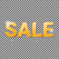 gold sale word with gold frame on transparent background