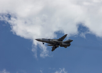 Fototapeta na wymiar Russian military fighter plane flying