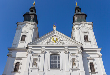 Fototapeta na wymiar White facade of the Jesuit church in Klatovy, Czech Republic